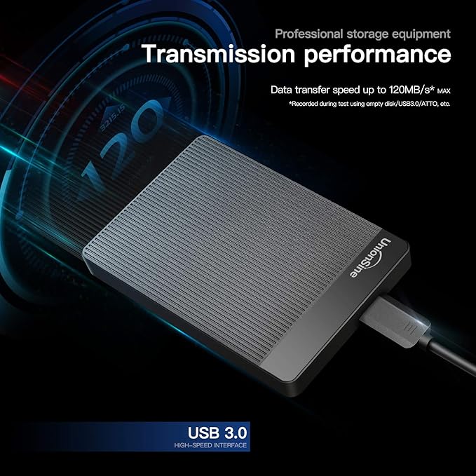UnionSine 1TB Ultra Slim Portable External Hard Drive HDD-USB 3.0 for PC, Mac, Laptop, PS4, Xbox one, Xbox 360-(Black)