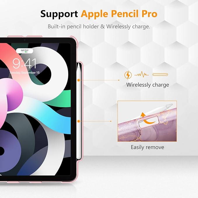 Fintie Rotating Case for iPad Air 11-inch M4/M3/M2 (2026/2025/2024), iPad Air 5th (2022) / 4th Generation 10.9 Inch - 360 Degree Rotating Protective Stand Cover with Pencil Holder, Glittering Marble