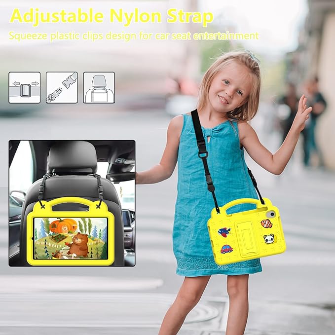 AKABEILA Compatible with Lenovo Tab M10 Plus(3rd Gen) 10.6 (2022)/Huawei MatePad Pro 10.8 (2019/2021)/SE 10.4(2023)/Samsung Tab A8 10.5 Tablet Case, Kids Case with Shoulder Strap - Yellow