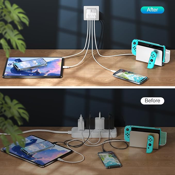 USB C Charger Block 40W Type C Fast Charging Blocks Multiport USB Wall Charger Plug Power Adapter Outlet Phone Accessories 4Port for iPhone 15 Pro Max XS, iPad, Samsung Tablet (White)