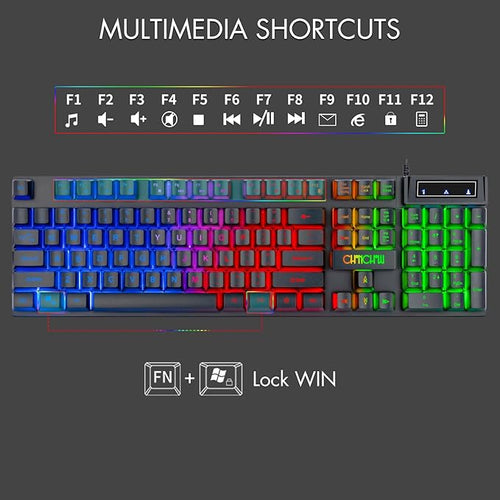 CHONCHOW Gaming Keyboard and Mouse Led Backlit USB Wired with Light Up 104Key 3600DPI 2 Side Button Mouse Keyboard Mechanical Feeling Compatible with PC Mac OS Xbox Ps4 Ps5 with Mousepad