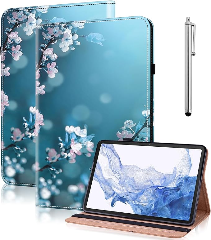 Case for iPad Pro 11 Inch (M5/M4) 2025/2024, PU Leather Tablet Cases Flip Folio Multi-Angle Viewing Stand Protective Cover with Card Slots - Plum Blossom