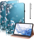 Case for iPad Pro 11 Inch (M5/M4) 2025/2024, PU Leather Tablet Cases Flip Folio Multi-Angle Viewing Stand Protective Cover with Card Slots - Plum Blossom