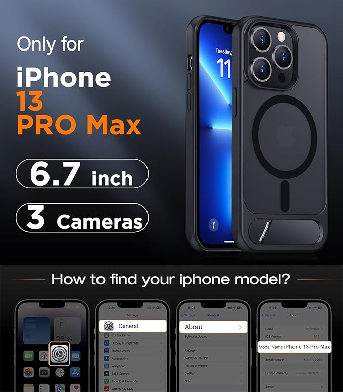 Magnetic Compatible with iPhone 13 Pro Max Case, [Built-in Invisible Kickstand][Compatible with MagSafe] [Military Grade Shockproof] Slim Translucent Matte Phone Case for iPhone 13 Pro Max 6.7"