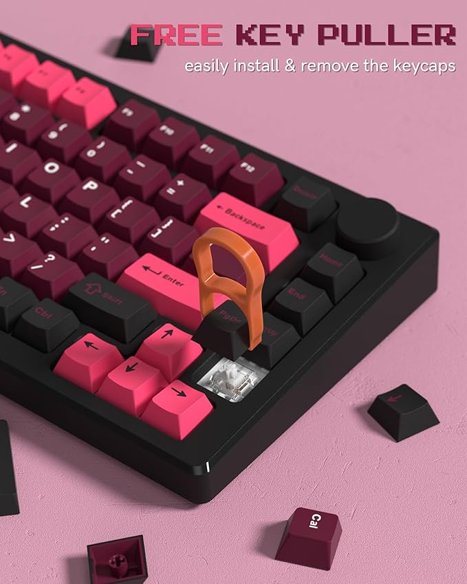 Womier Double Shot PBT Keycaps Set 138 Keys, Cherry Profile Custom Keycaps 60 65 75 100 Percent for 61/64/68/84/87/100/104/108 Retro Gaming Mechanical Keyboard (HotPink Black)