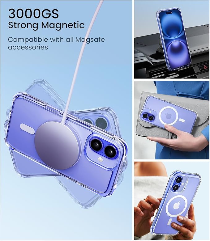 Mkeke Magnetic Designed for iPhone 16 Case Clear, [Compatible with Magsafe] [Not Yellowing] [Military-Grade Drop Protection] Clear Phone Cases for Apple iPhone 16 with Shockproof Bumper 2024