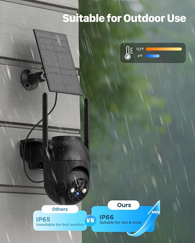 Security Cameras Wireless Outdoor Solar: 2K WiFi Camera for Home Security System - Battery Powered Cam IP66 Waterproof Motion Sensor 360° CCTV Camera- 5G Not Supported