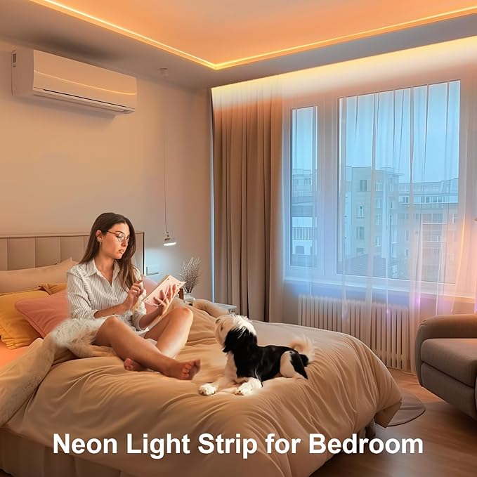 Neon Rope Lights, 32.8ft Warm White Dimmable LED Rope Lights, Cuttable Waterproof Flexible DIY LED Strip Lights for Bedroom, Indoor, Outdoor Decoration (Power Adapter Included)