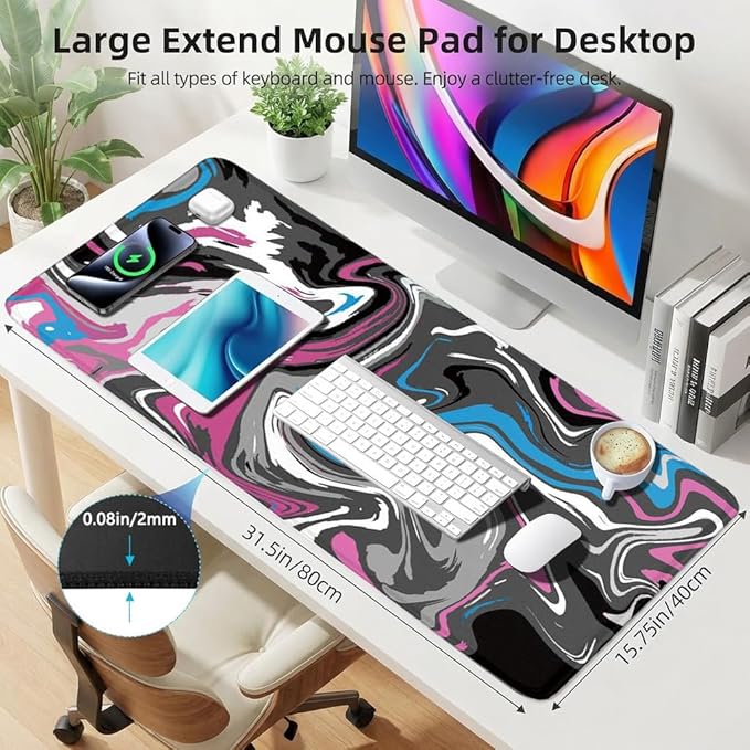 Rcege Large Mouse Pad for Desk - Gaming Mouse Pad with Stitched Edges, Anti-Slip Base for Keyboard and Mouse(Abstract Purple, 31.5L x 15.8W inches)