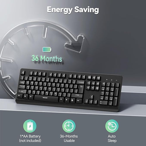 TECKNET Wireless Keyboard, 2.4G Silent Full-Size USB Keyboard with Number Pad, Ergonomic Keys & Adjustable Feet, Compatible with Laptop, PC, Desktop, Notebook, Windows 11/10/8/7 –Black