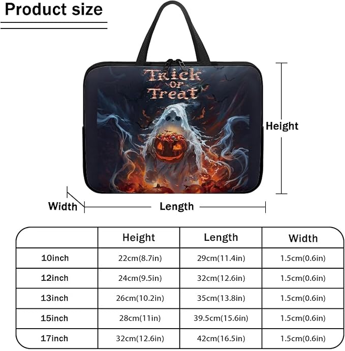 13 Inch Halloween Scary Ghost Laptop Sleeve, Protective Laptop Case Tote Bag for Halloween Decor, Computer Cover with Zipper Men Women Handbag Tablet Carrying Case for Business/School
