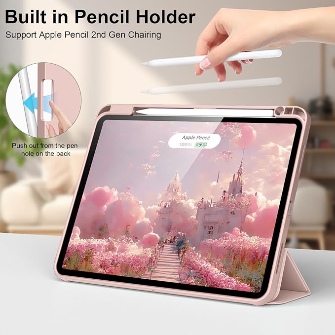 Case for iPad Pro 12.9 Inch 6th/5th/4th/3rd Generation with Pencil Holder, Smart Stand Cover with Soft TPU Back for iPad 12.9 Pro Case (2022/2021/2020/2018), Auto Sleep/Wake, Light Pink