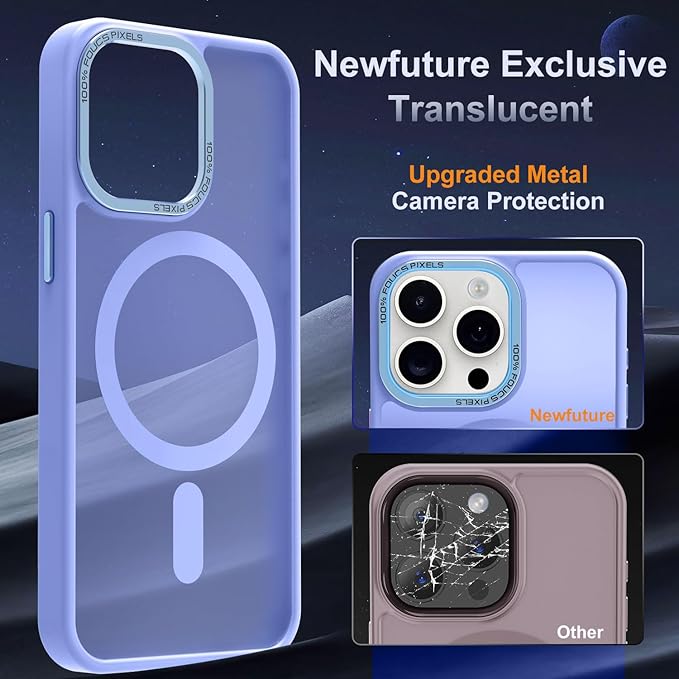 Newfuture Designed for iPhone 14 Pro Max Case with Magnetic [13 FT Military Drop Protection] [Compatible with Magsafe] Slim Translucent Matte Shockproof with Anti-Fingerprint Phone Case, Light Purple