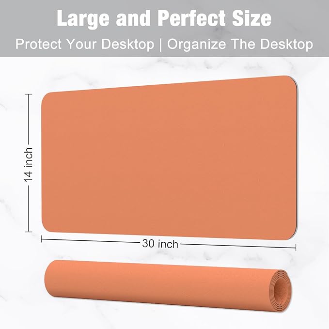 Hsurbtra Desk Pad, 30" x 14" PU Leather Desk Mat, XL Extended Mouse Pad, Waterproof Desktop Blotter Protector, Non-Slip Ultra Thin Large Laptop Keyboard Writing Mat for Office Home, Orange Pink