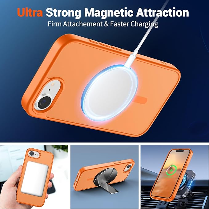 SUPFINE Magnetic for iPhone 17e Case/iPhone 16e Case (Compatible with MagSafe) (Military Grade Drop Protection) Translucent Matte Shockproof Phone Cover,Starry Orange