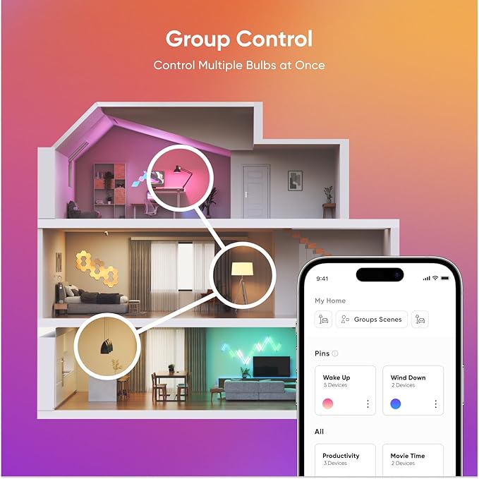 Nanoleaf Essentials Smart Light Bulbs, Matter Smart LED Bulbs Work with Alexa & Google Home, 1000lm 16M+ RGBTW Color Changing Light Bulb, Music Sync A19 E26 2.4GHz WiFi Bluetooth Light Bulb 60W, 4PK