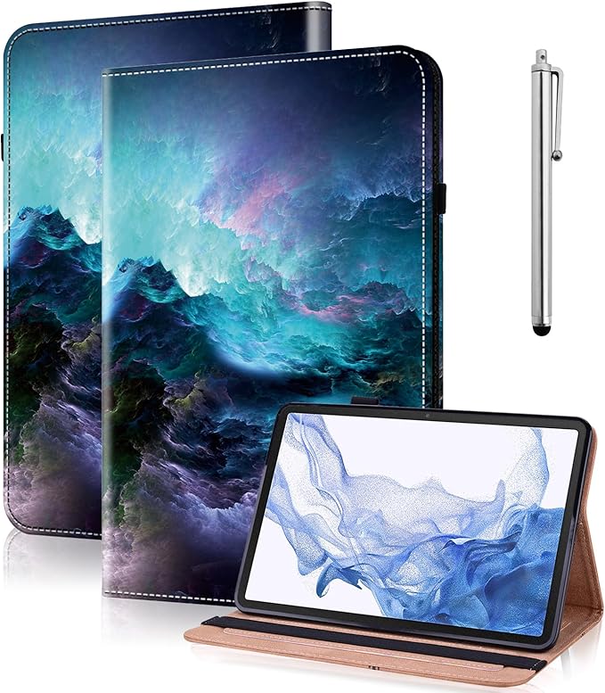 for iPad 10th Generation Case - 10.9 Inch 2022, PU Leather Shockproof Slim Case with Pencil Holder Elastic Strap - Starry Sky