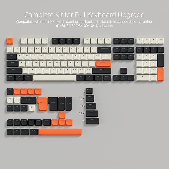 Womier Low Profile Keycaps - PBT Shine Through Keycaps 60 65 75 100 Percent, Retro Keyboard Key caps Full Size for Cherry Gateron MX Switches Mechanical Keyboard, Retro Carbon Color