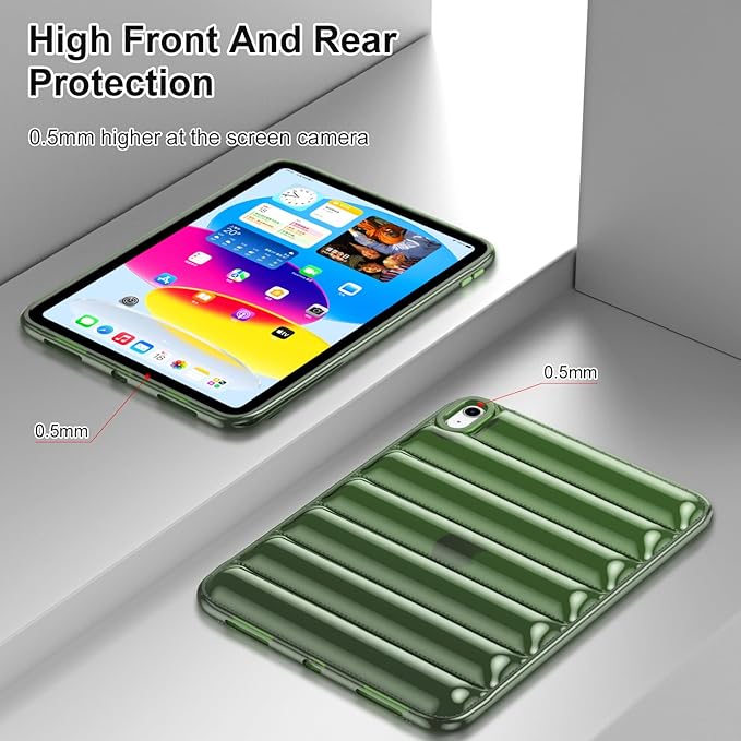 for iPad (A16) 11th Generation Case 11 inch 2025/iPad 10th Generation 10.9 inch (2022) Shockproof Soft TPU Back Cover Silicone Bumper Anti-Yellowing Lightweight Protective Clear Shell, Green