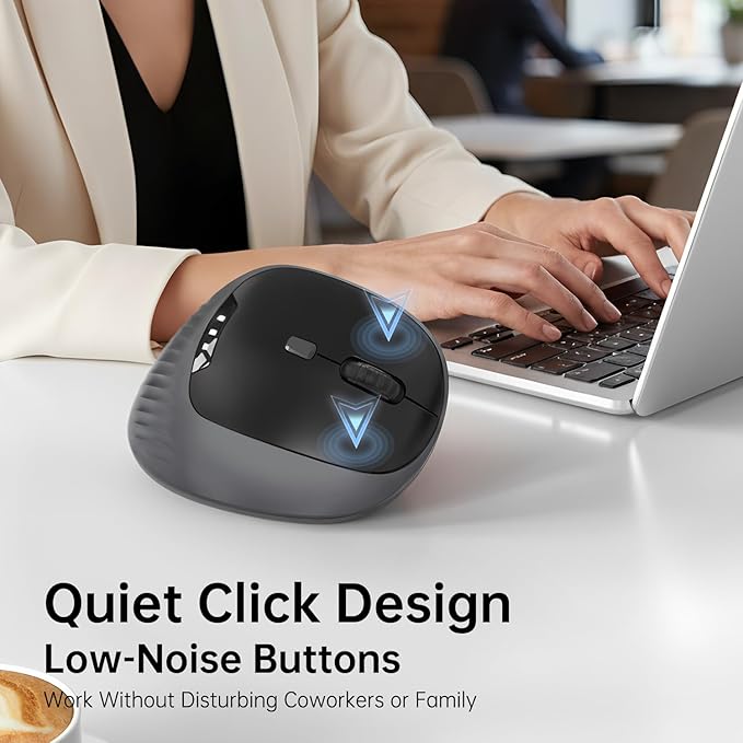 PYP Ergonomic Vertical Wireless Mouse, Bluetooth 5.2/5.0 & 2.4G Tri-Mode, Type-C Rechargeable with Power Display, 6-Level Adjustable 8,000 DPI, Lightweight Quiet Click for Laptop Mac - Matte Black