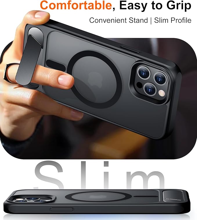Magnetic Compatible with iPhone 12 Pro Max Case, [Built-in Invisible Kickstand][Compatible with MagSafe][Military Grade Shockproof] Slim Translucent Matte Phone Case for iPhone 12 Pro Max 6.7"