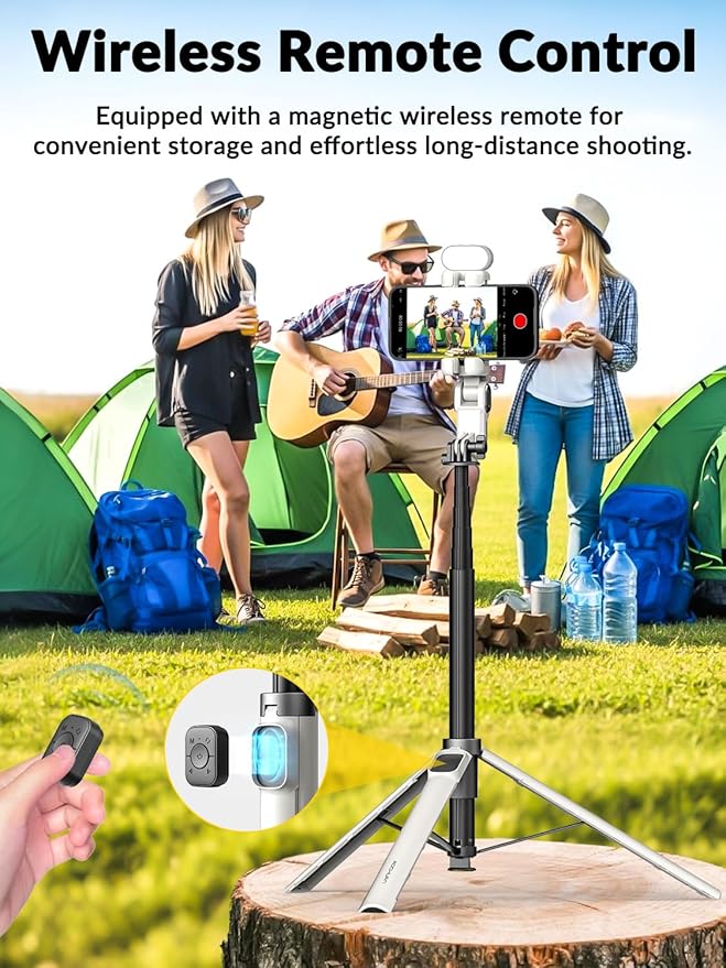AOCHUAN 70.9” Auto-Open 4-in-1 Smartphone Gimbal for iPhone & Android, AI Face Tracking Phone Stabilizer(No App Needed) w/Magnetic Remote, 360° Rotating Gimbal, RGB Light& Built-in Tripod, M3Pro White