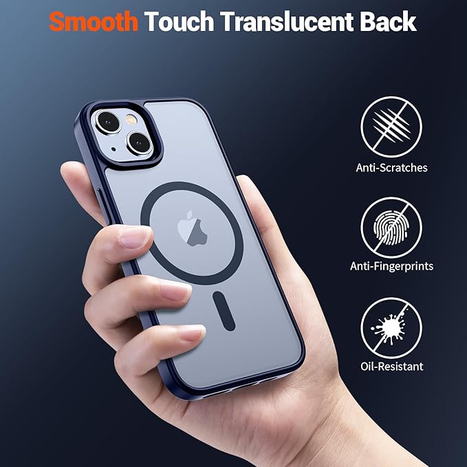 SUPFINE Magnetic for iPhone 15 Plus Case & iPhone 14 Plus Case(Compatible with MagSafe)(10 FT Military Grade Drop Protection) Slim Translucent Shockproof Phone Case,Navy Blue
