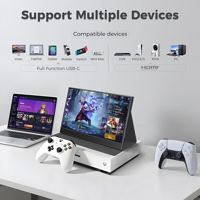 UFYQL Portable Monitor for Laptops - 15.6 -inch FHD 1080P IPS Screen, Built-in Speakers, USB-C/HDMI, Includes Protective Case, Compatible with Laptops, MAC, PC, Phones, PS4/5, Xbox, Switch