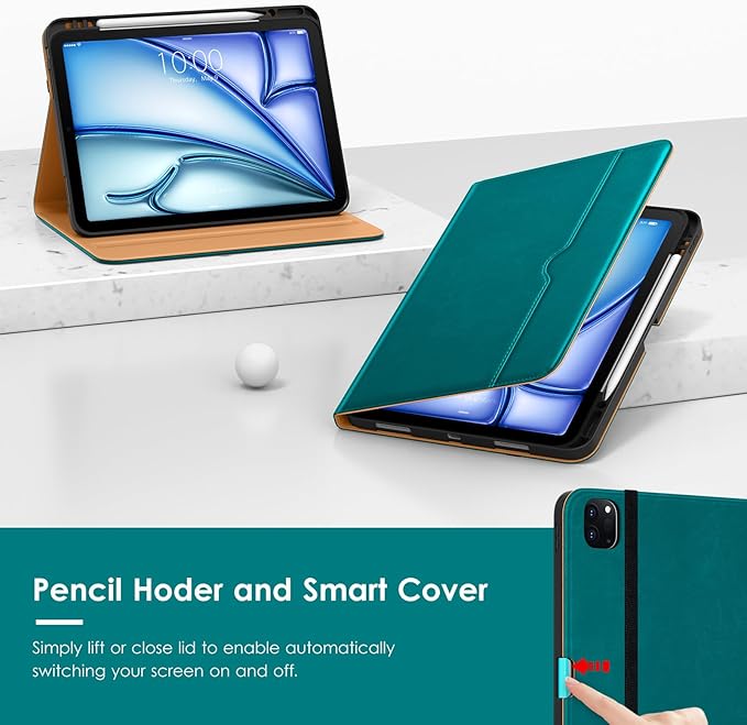 VIKESI Case for iPad Air 13 inch (M4) 2026 / (M3) 2025 / (M2) 2024,Premium Leather Folio,Apple Pencil Holder,Auto Sleep/Wake,Stand Cover - Green