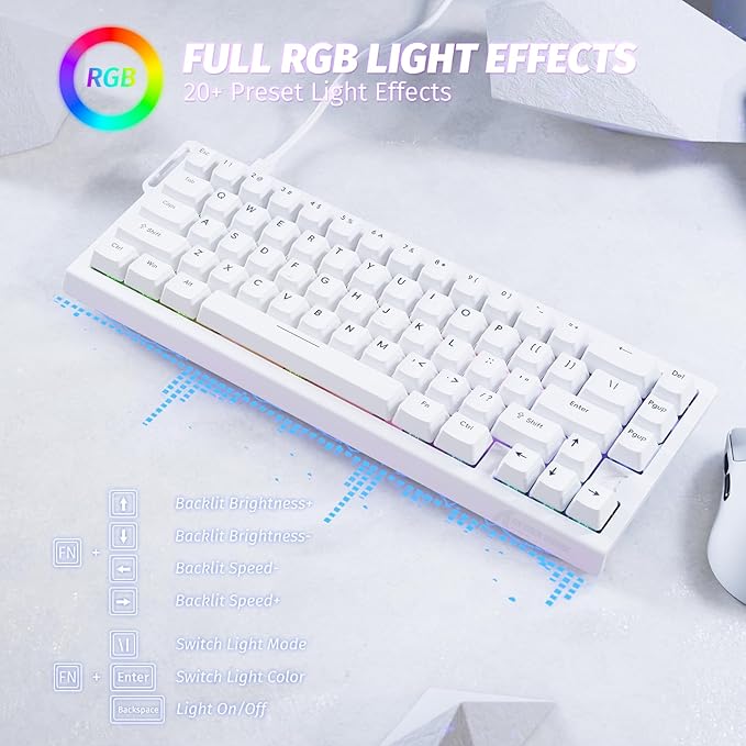 ATTACK SHARK X68 HE Rapid Trigger Mechanical Gaming Keyboard 60% Wired TKL with Adjustable Actuation,Hall Effect Magnetic Switch,8KHz Polling Rate,RGB Backlit,Top Mount for PC Mac Esport Gamer(White)