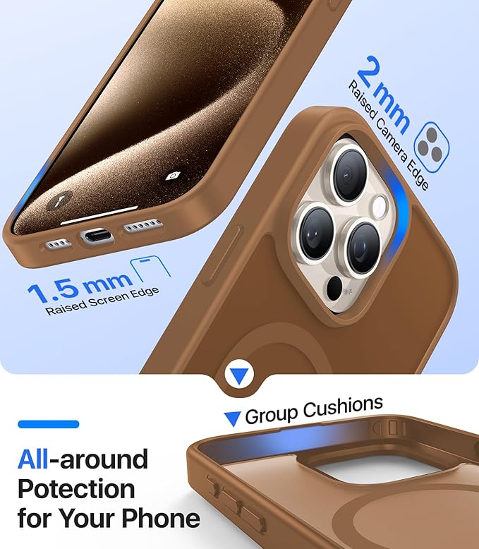 Magnetic for iPhone 15 Pro Max Case[Compatible with MagSafe][Military-Grade Drop Protection][Anti-Yellowing]Shockproof Protective Translucent Matte Cover for iPhone 15 Pro Max Phone Case,Brown