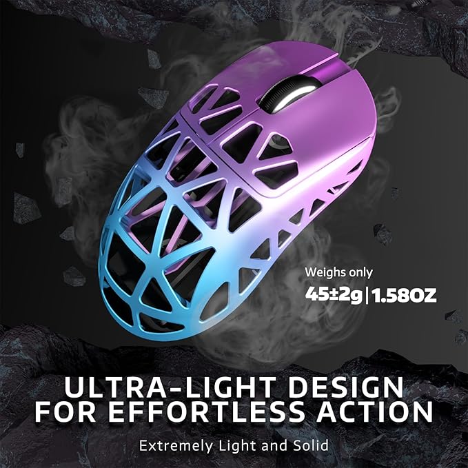 ATTACK SHARK R2PRO 45g Superlight Magnesium Alloy Mouse, PixArt PAW3950 Sensor, 42000DPI, 8000Hz Wireless Polling Rate, 2.4G/BT/Wired Gaming Mouse, Programmable Mice with Coiled Cable, PC/Mac, Purple