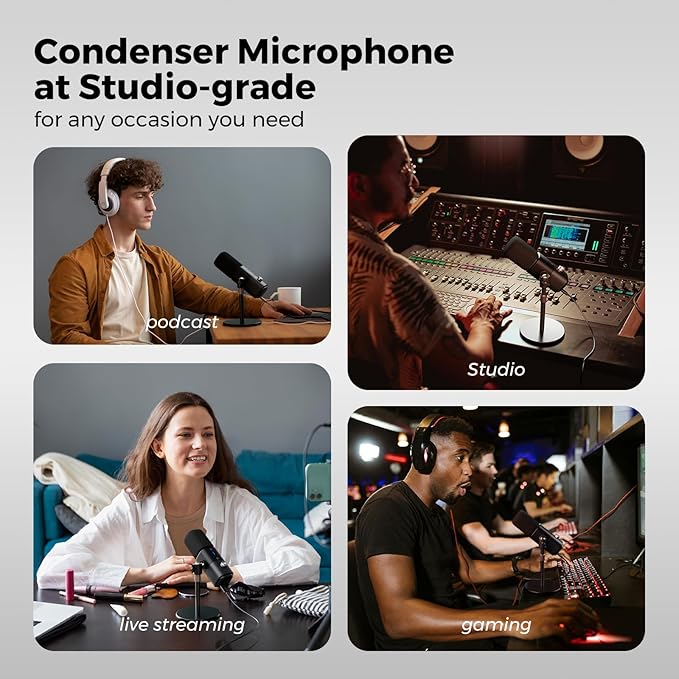 NearStream AM25X Gen2 XLR/USB Condenser Microphone with Noise Canceling/Volume Control/Headphone Jack/Mute, Podcast Microphone for PC/Audio Mixer, Desktop Mic for Stream/Podcast/Gaming/Music Record