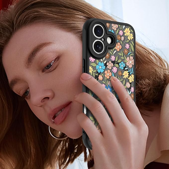 KANGHAR Case Compatible with iPhone 16 Plus Flower Pattern [Compatible with Magsafe] Cute Colorful Blooming Florals Protective Magnetic Case for Girls Women 6.7"