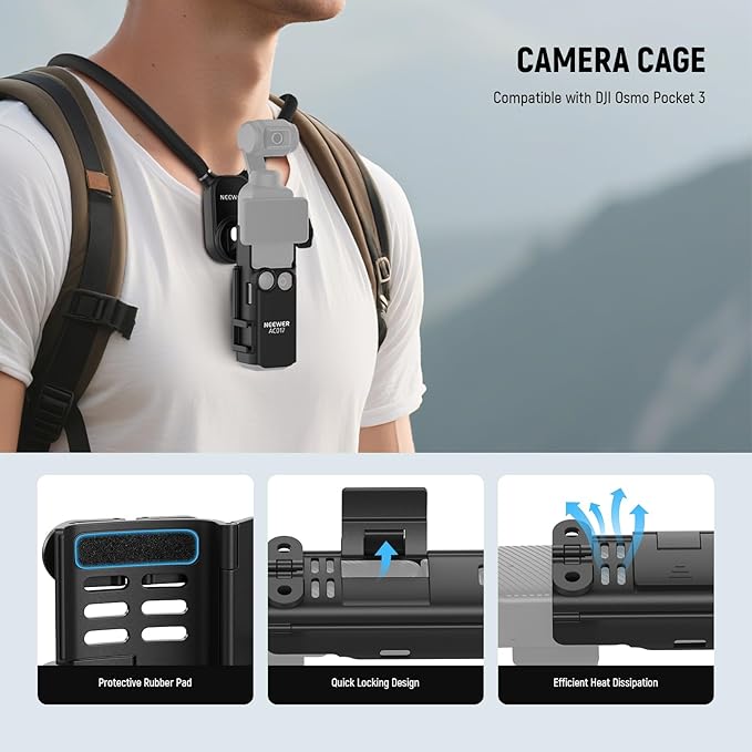 NEEWER Magnetic Neck Mount with Pocket 3 Cage, Flexible Quick Release Action Camera Neck Holder Compatible with Hero 13 12 11 Max DJI Action 5 Pro Insta360 Osmo Pocket 3 Accessory for POV, GP39