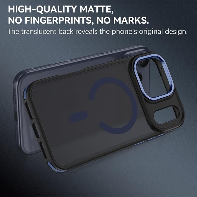 YINLAI Case for iPhone 17 Pro Max, Magnetic Case Compatible with Magsafe Supports Wireless Charging Slim Translucent Matte Shockproof Protective Back Phone Cover 6.9 Inch, Black/Blue