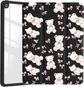 JOYLAND Cute Pink Bear Bow Case for iPad Air 11 Inch M3(2025)/ M2(2024), iPad Air 5th(2022)/ 4th (2020) Gen 10.9 Inch, Kawaii Clear Hard Back Black Case with Pencil Holder Trifold Stand Tablet Cover