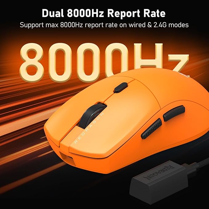 Redragon M919 Pro Wireless Gaming Mouse Esports, 54g Lightweight, 8K Polling Rate, 45K DPI Optical Sensor, 6 Programmable Buttons, 85 Hr Battery, BT5.1/2.4GHz/USB-C Wired Gamer Mouse for PC/Mac