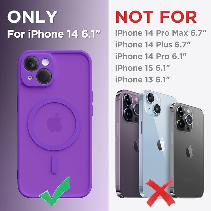 CAPRARO Magnetic for iPhone 14 Case, [Compatible with MagSafe] [Full Camera Protection] Shockproof Protective Slim Translucent Matte Phone Case for iPhone 14 6.1'', Neon Purple