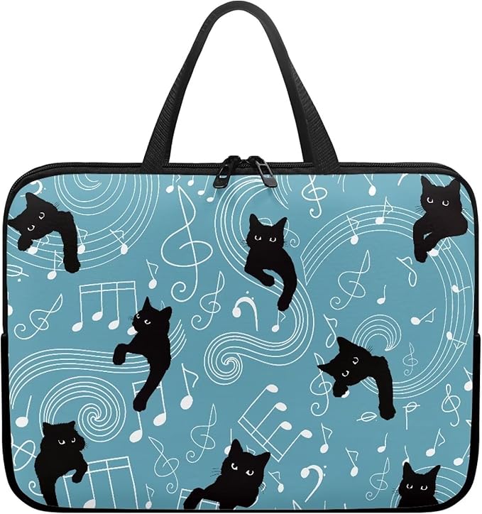 10 Inch Laptop Sleeve, Music Note Black Cats Laptop Cover Computer Bag Tablet Carrying Case with Handle, Durable Tote Bags Notebook Case Handbag Briefcase Shoulder Bag for Business/School