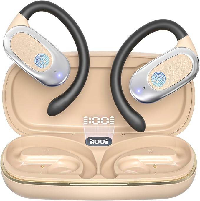 Open Ear Wireless Headphones Air Conduction Earbuds with Mic 42H Playtime Clear Calls LED Digital Display Over Earphones Lightweight Waterproof Secure Earhooks for PC Sports Running Game Business Work