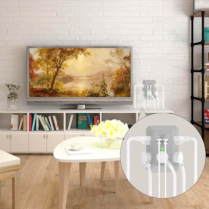 USB Wall Charger, Surge Protector, QINLIANF 5 Outlet Extender with 4 USB Charging Ports(2U2C) 3-Sided 1680J Power Strip Multi Plug Outlets Wall Adapter Spaced for Home Travel Office, Grey