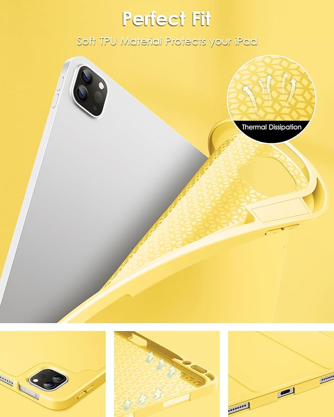 DTTO for iPad Air 13 Inch Case M4/M3/M2 2026/2025/2024, iPad Pro 12.9 Inch Case (6th/5th/4th/3rd Gen), Smart Slim Trifold Stand Soft Cover with Pencil Holder, Yellow