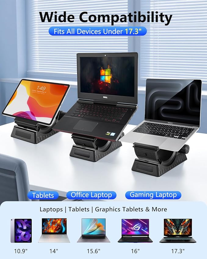 Laptop Stand for Desk, Height and Angle Adjustable, 2-in-1 Laptop Stand Vertical Laptop Stand with Innovative Half-Moon Shape, Heat Dissipation, Compatible with 13"-17.3" Laptops