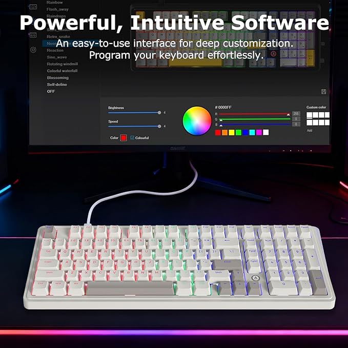FIRSTBLOOD ONLY GAME. AK980 Retro Mechanical Keyboard - 101-Key Hot-Swappable Gasket Mount Wired Keyboard with Pre-Lubed Red Switches, Anti-Ghosting, for Office & Quiet Typing (Grey-White)