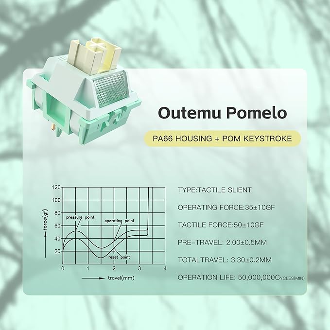 Zjmehty Outemu (Gaote) Pomelo Silent Switches, 35gf Pre Lubed Dustproof Tactile Switches (36pcs)