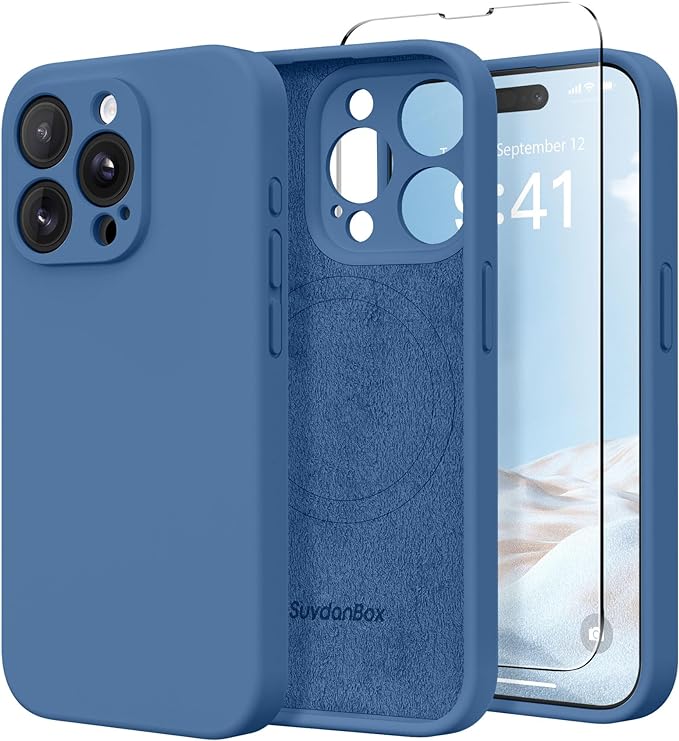 Magnetic for iPhone 13 Pro Case, Compatible with MagSafe, [Full Camera Protection][Screen Protector] Silicone Shockproof Protective Phone Case for iPhone 13 Pro 6.1", Lake Blue