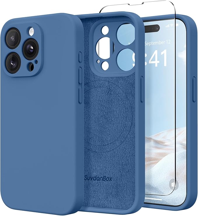 Magnetic for iPhone 13 Pro Max Case, Compatible with MagSafe, [Full Camera Protection][Screen Protector] Silicone Shockproof Protective Phone Case for iPhone 13 Pro Max 6.7", Lake Blue