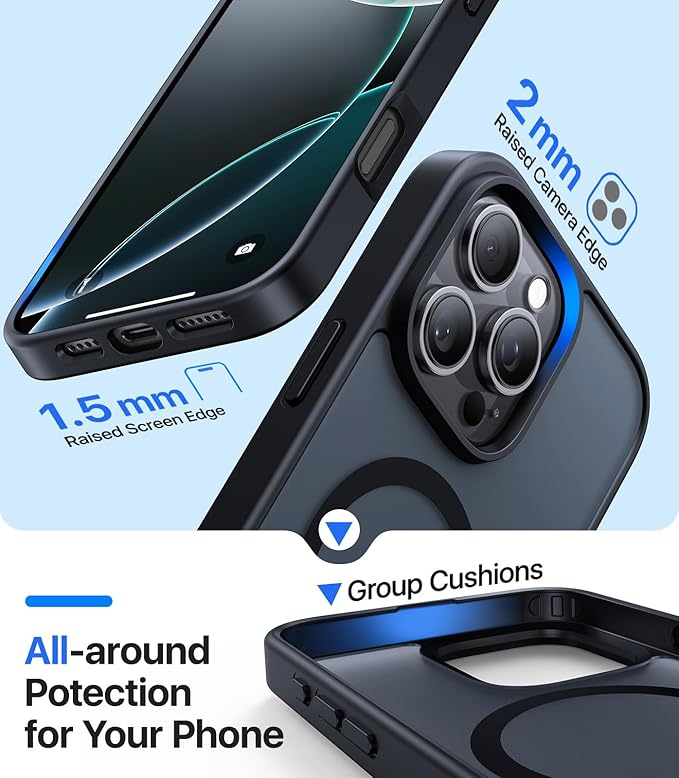 Magnetic for iPhone 16 Pro Max Case[Compatible with MagSafe][Military-Grade Drop Protection][Anti-Yellowing]Shockproof Protective Translucent Matte Cover for iPhone 16 Pro Max Phone Case,Black