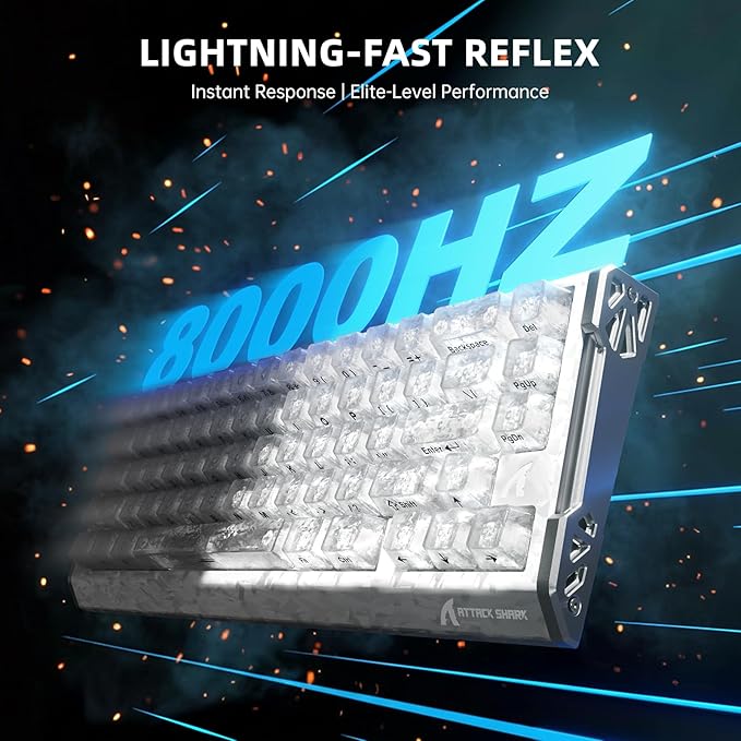 ATTACK SHARK R68HE 60% Wired Rapid Trigger 8K Mechanical RGB Gaming Keyboard with 0.005mm Accuracy,0.08ms Latency,256K Scan,Hall Effect Magnetic Switch,Carbon Fiber+CNC Aluminum Alloy for PC FPS(Ice)